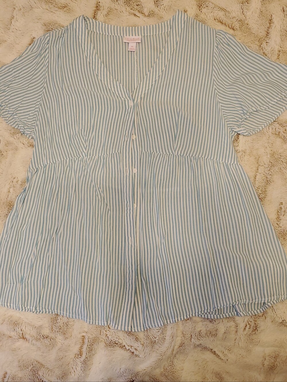 Light Blue Striped Button-Front Women’s Maternity Top